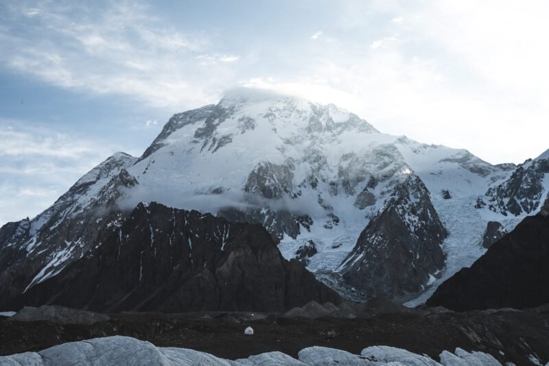 Broad Peak and its neighbouring faces above the glacier, seen from the Baltoro approach